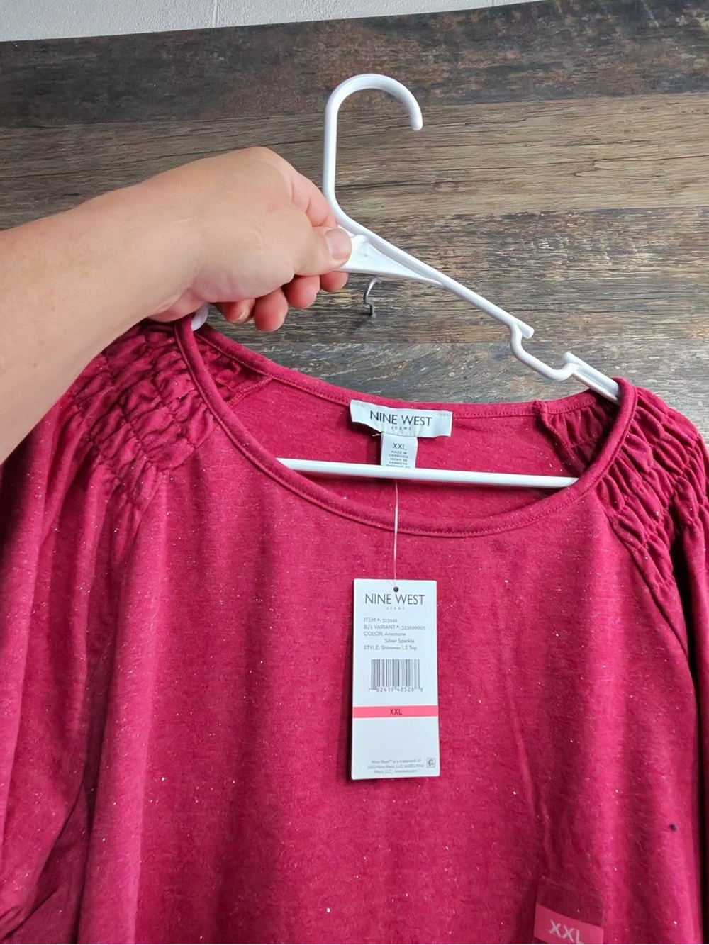 Nine West Raspberry Long-Sleeve Ruffle Shoulder Top - Picture 4 of 8
